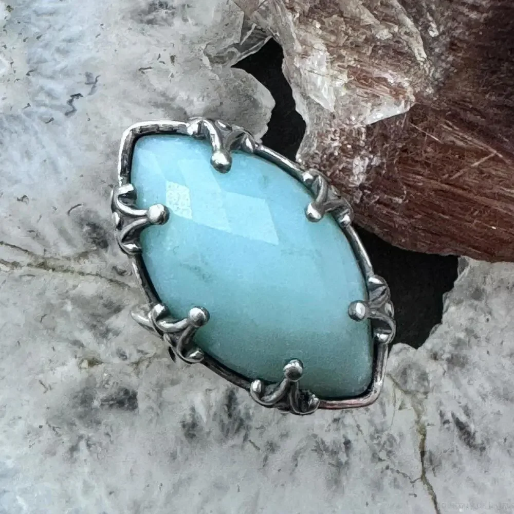 Carolyn Pollack Sterling Faceted Marquise Amazonite Split Shank Size 5 Dome Ring